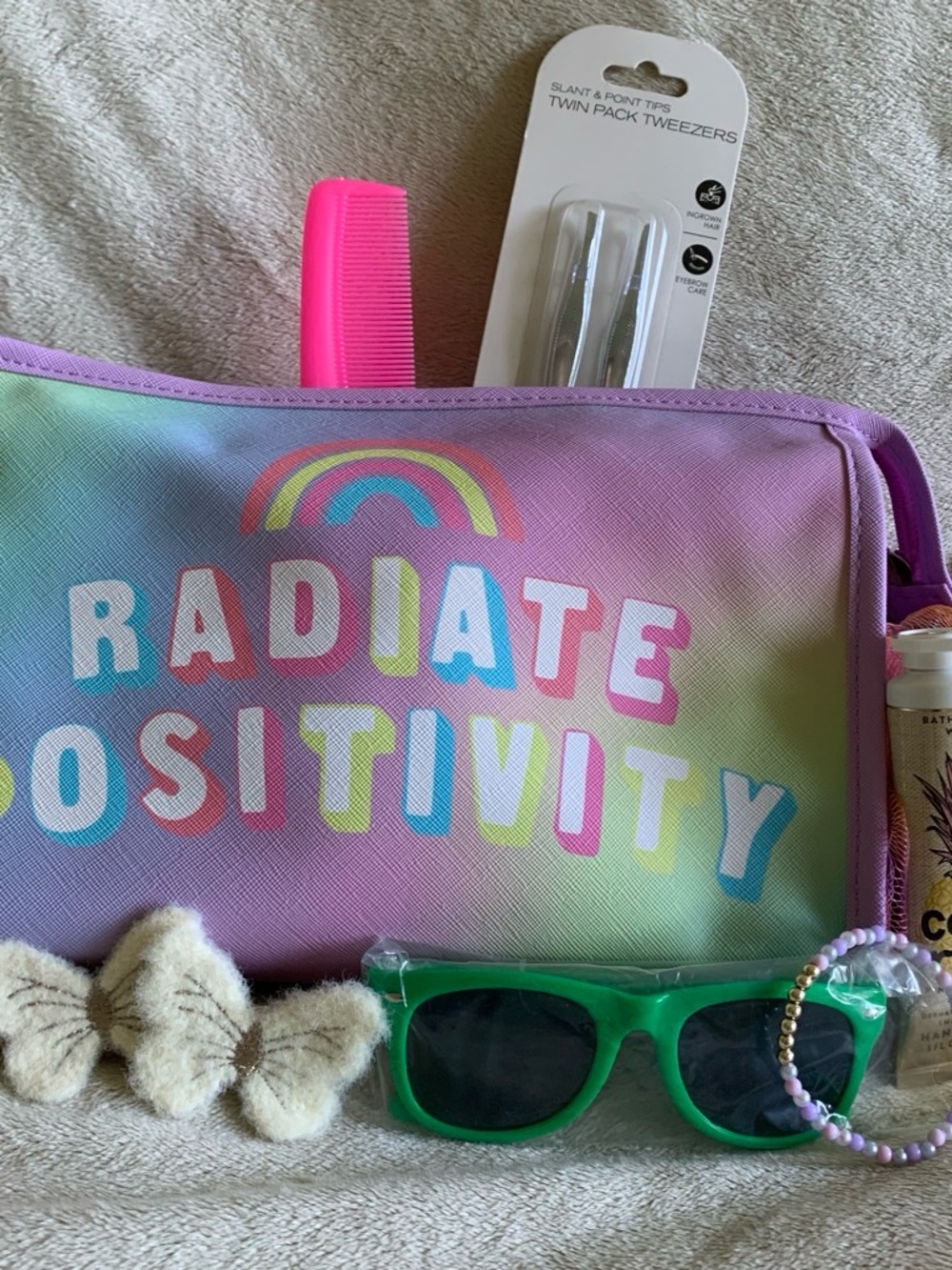 Radiate Positivity Rainbow Cosmetic Bag - Pastel Purple Gradient